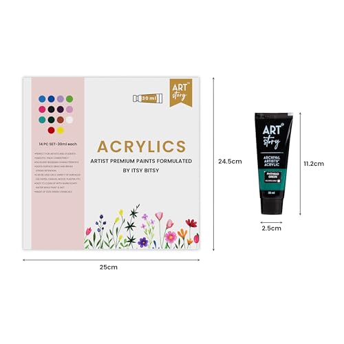 Image of Itsy Bitsy Art Story Artists Acrylic Paint Set - 14 Colours X 30ml each| for Paper, Canvas, MDF, Wall, Glass, Plastic, Metal, Terracotta| Premium Multi Surface Paint for DIY Art & Craft