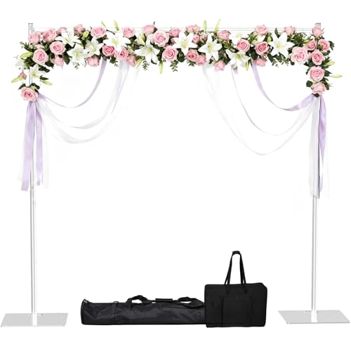 Image of HAYOHRT 10x10 ft Pipe and Drape Backdrop Stand Kit Heavy Duty Backdrop Stand Adjustable Photo Background with Metal Base for Parties Wedding Video Studio Birthday Background Stand Silver
