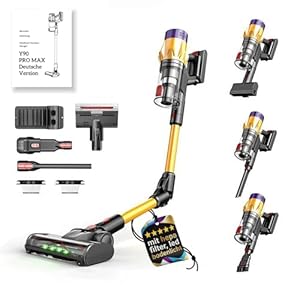 airvax akku staubsauger Y90 pro max, kabelloser staubsauger 35kpa 550w mit faltbarem saugrohr und milbenbuerste, 40 minuten laufzeit, beutelloser akkusauger für teppich hartboden sofa auto Gold