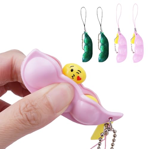 スクイーズ豆 【4個】 枝豆 キーホルダー 大豆おもちゃ 解消 握る かわいい 防水 (大豆E)