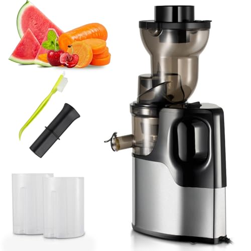 Extractor de jugo de prensado en frío de 150W, tolva de alimentación de 78 mm, rendimiento de jugo del 90%, fácil de limpiar, bajo ruido, exprimidor lento masticador para frutas y verduras enteras