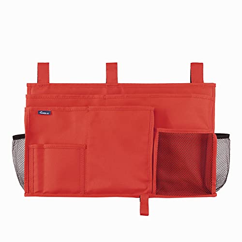 Image of Surblue Caddy Hanging Organizer Bedside Storage Bag for Bed Side Hanging Storage, Bunk and Hospital Beds (Red)