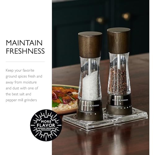 Image of Cole & Mason Derwent Salt Mill - Gourmet Precision Salt Grinder - Refillable Seasoning and Spice Tools - Adjustable Seat, Himalayan and Kosher Salt Grinder Settings - Dark Wood