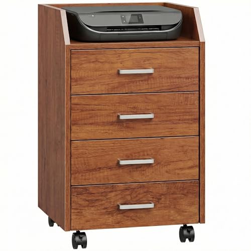 Vinsetto Cajonera de Escritorio con Ruedas, Cajonera de Oficina con 4 Cajones, Archivador Móvil para Estudio, Salón, para Debajo del Escritorio, 40x36x65 cm, Marrón