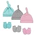3 Pièces Bonnets de Naissance et Moufles de Protection - Chapeau en Coton Nouveau-Né Cadeaux pour Enfant Filles Garçon 0-6 Mois