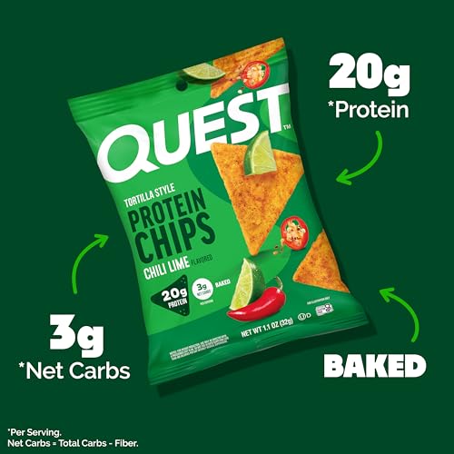 Image of Quest Nutrition Chili Lime Tortilla Style Protein Chips, 20g Protein, 3g Net Carbs, Low Carb, Gluten Free, 1.1 oz (Pack of 12)