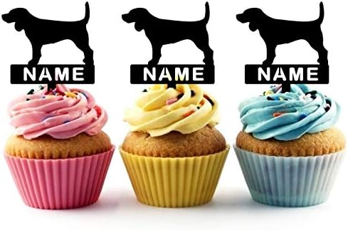 TA0222 Dog Silhouette Party Wedding Birthday Acrylic Cupcake Toppers Decor 10 pcs with Personalized Your Name