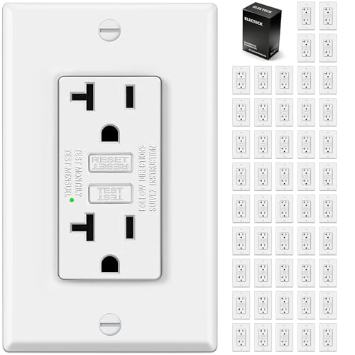 ELECTECK 50 Pack GFCI Outlets 20 Amp, Non-Tamper Resistant, Decor GFI Receptacles with LED Indicator, Ground Fault Circuit Interrupter, Wallplate Included, ETL Listed, White