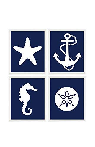 Amazon Com Sea Creature Wall Art Seahorse Art Sand Dollar Starfish Anchor Navy Blue Green Initial Beach Nursery Bathroom Art Beach House Decor Handmade