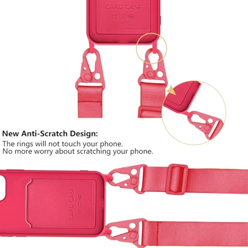 Coque porte-carte iPhone 14 Pro Max lanière silicone protection intégrale rose - 6