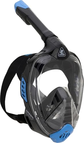 CRESSI Bali Full Face Mask Black/Blue S/M - Máscara Integral Unisex para Snorkeling, Lente Ultra Transparente Antivaho, 100% Silicona, Tubo Seco con Válvula, Apoyo Action CAM, Negro/Azul, S/M