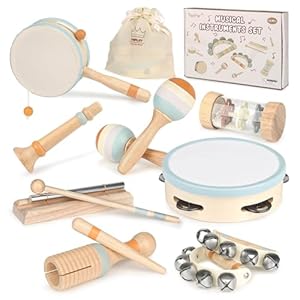 Kids Musical Instruments Baby Musical Instrument Toddler Toys Wooden Toys Baby Maracas Percussion Drum Instruments Musical Toys Sensory Toys for Boys Girls Gift