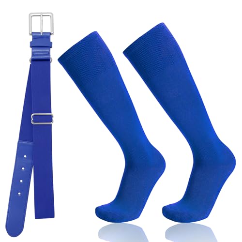 Baseball Socks and Belt Combo for Youth Adult - Softball Socks and Belt for Boys and Girls (Blue)