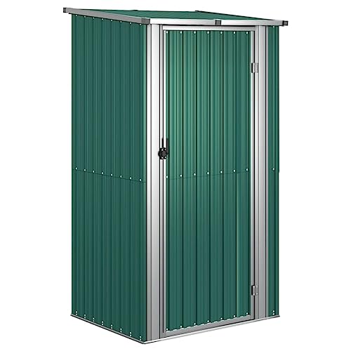 vidaXL Green Garden Shed - Galvanised Steel Outdoor Storage Shed with Sloping Roof and Lockable Door for Tool Organization