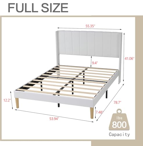 Image of AGARTT Upholstered Platform Bed Frame Full Size, White Linen