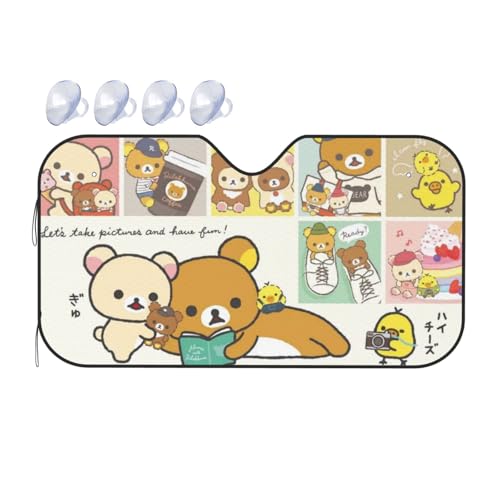 リラックマ (18) サンシェード 車 フロント フロントサンシェード カーサンシェード フロントガラス用 (S&Mサイズ) 車中泊 プライバシー保護 遮光 断熱 紫外線カット 車用サンシェード 日よけ 日焼け対策 Uvカット 自動車 軽自動車 乗用車 簡