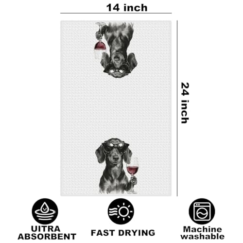 Image of Funny Dachshund Wine Kitchen Towels with Wine Bottle Stopper 24x14 Inch, Dachshund Gifts Reusable Dish Towels for Kitchen Bars Decor, Weiner Dog Gifts for Women Men Christmas Birthday Gift-3
