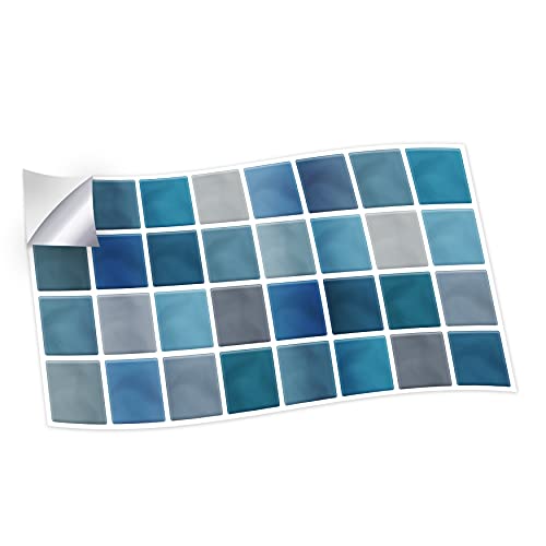WALPLUS 12pcs(28.5x14cm/11.2x5.5in) Classic Blue and Grey Mosaic Wall Tile Sticker Peel and Stick Backsplash Decals Vinyl Home Decors Splashback for Kitchen Bathroom Tile Paint Stick on Wall