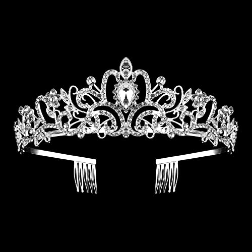 Silver Crystal Crowns Tiara For Women, Girls Elegant Princess Rhinestone Crown With Combs, Bridal Wedding Headbands Prom Birthday Party Halloween Hair Accessories Jewelry Gifts For Women Girls #TOP1