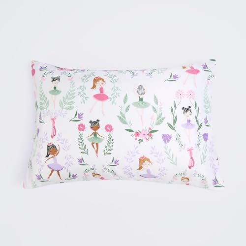 OHS Cot Duvet and Pillow Set, Ballerina Print Toddler Bed Duvet with Pillowcase Super Soft Comfy Girls Bedding Reversible Cot Bed Bedding Set for Kids, White/Purple