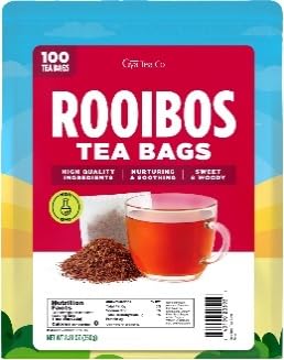 Gya Tea Co Rooibos Herbal Tea Bags (100 Bags) - Caffeine Free with a Tangy Flavor for All Day Comfort, Calming, Relaxing & Nourishing - Fruit & Herbal Blends