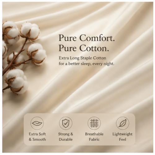 Image of Egyptian Cotton Feel Full Size Flat Bedsheet with 2 Pillow Covers | 1000 TC Soft & Breathable | Ivory Solid Pattern for Bedrooms and Hotels Use (Size: 90 x 100 Inch)