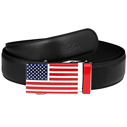 Falari Leather Dress Belt Ratchet Belt Holeless Automatic Buckle Adjustable Size 8001 (8172-Usa Flag (Black), Fit From 28 To 36") #TOP1