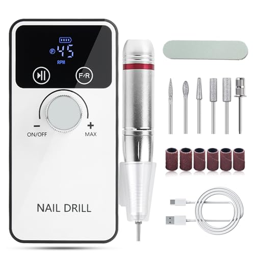Atopskins Kit de taladro eléctrico de uñas 6 en 1 con lima de uñas de doble cara, tablero de esmeril de 45000 rpm, juego de manicura inalámbrico para gel acrílico de 2000 mAh, recargable Efile,