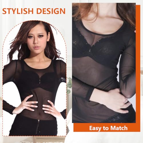 KEQAR Sexy Camiseta de Rejilla Mujer Transparente Mesh Sheer Top con Cuello Redondo para Clubwear, Fiestas y Looks Diarios - Material Suave y Transpirable para Comodidad y Estilo (Negro)