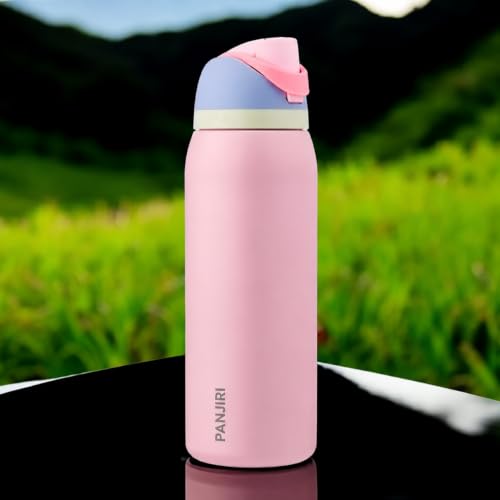 Image of FreeSip Gym Water Bottle with Straw & Chug Lid - Leak Proof Push Button Opening, BPA Free, Large Capacity Sports Bottle with Carry Handle (Light Pink, 960 ML)