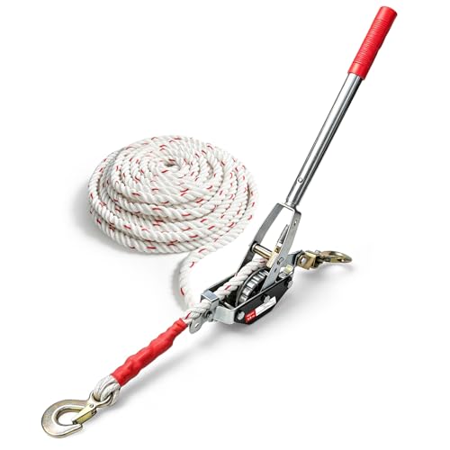 USYATO Rope Puller 3300lbs Pulling Capacity Come Along Winch with 50 of 0.6 Rope and 2 Hooks Heavy Duty Ratchet Power Puller for Boat Moving Log Pulling Tree Felling