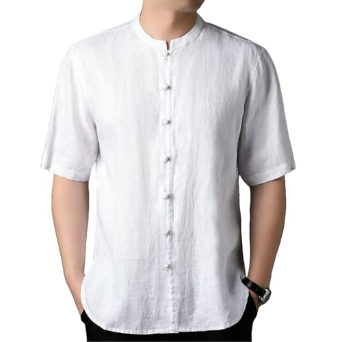 Chemise lin homme manches courtes anti transpiration col montant léger