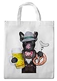 passend für A4 und Letter Einkaufstasche/Tragetasche/Shopper/mit Henkeln - 38x42cm - Motiv: Französische Bulldogge mit Bier, Tirolerhut und Weißwurst - 32