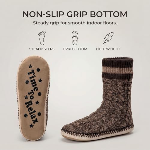 Image of Cozylook Mens Slippers Soft Sole Non Slip Fleece Lined Slipper Socks | High shaft knit upper, warm sherpa interior, cushioned underfoot comfort, grippy bottom for winter home, dorm and travel