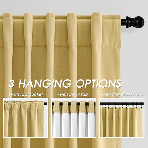 Image of Nanspring Gold 100% Blackout Linen Curtains 84 Inch Length 2 Panels Set for Bedroom Back Tab Modern Farmhouse Decor Black Out Curtain for Living Room Office Thermal Insulated Drapes 52x84