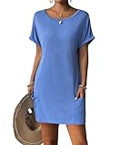 AI'MAGE Vestido de Playa Mujer Vestido Camisolas y Pareos Suelto Bikini Cover Up Camiseta Azul S
