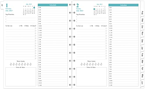 2023-2024 Planner Refill, 11-Disc Discbound One Page Per Day Daily ＆ Monthly Planner, July 2023-June 2024, Prioritized, To-Do List, Notes, Appointment Schedule, Letter Size, 8.5" X 11", Ocean #TOP5