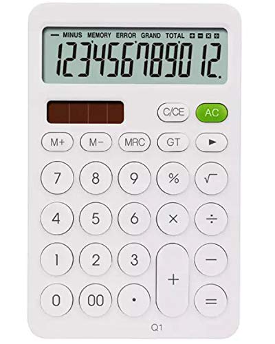Calculator,DAXHU 12-Digit Solar Battery Basic Calculator,Solar Battery Dual Power with Large LCD Display Office Calculators (White)
