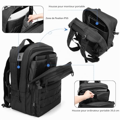 PGmoon Sac à Dos de Jeu Tactique Compatible avec Console PS5/PS5 Slim/PS4 – vue 2