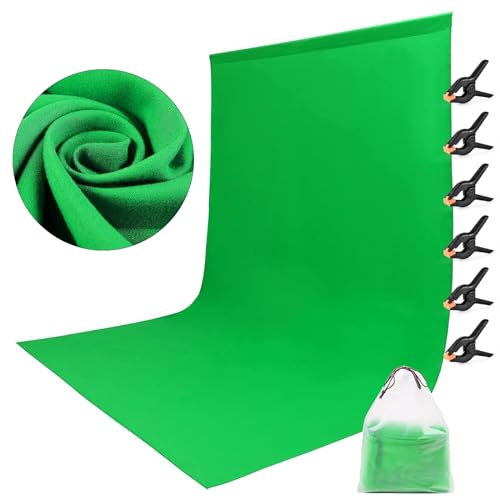 Oinvs Green Screen 1.8x2.8m Thicken Foldable Green Screen Cloth Photo Backdrop with 6 Piece Clips and Bag for Photo Studio Video Shooting Live Streaming Parties