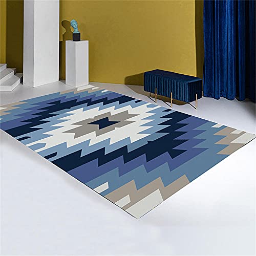 Tapis géométrique moderne gris bleu blanc au design graphique salon - 2