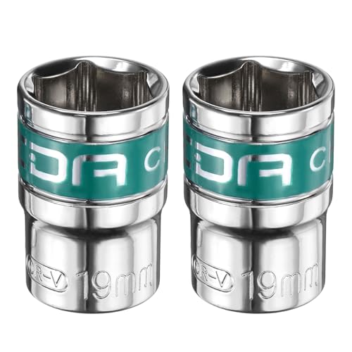 Image of sourcing map 2pcs 1/2" Drive 6 Points Socket 19mm Metric Shallow Impact Socket CR-V Steel Flip Socket Spindle Axle Nut Impact Socket for Home Auto Hex Nuts Bolts Repair, Silver Green