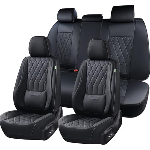 Image of FLORICH Leather Seat Covers Full Set with Lumbar Support Black Car Seat Cover Waterproof Car Seat Cushion 5 Seats Full Coverage Seat Protector Universal Fit for Most Cars Sedans Trucks SUV, Black
