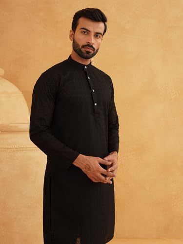 Image of Sojanya (Since 1958 Motifs Embroidered Thread Work Pure Cotton Straight Only Kurta