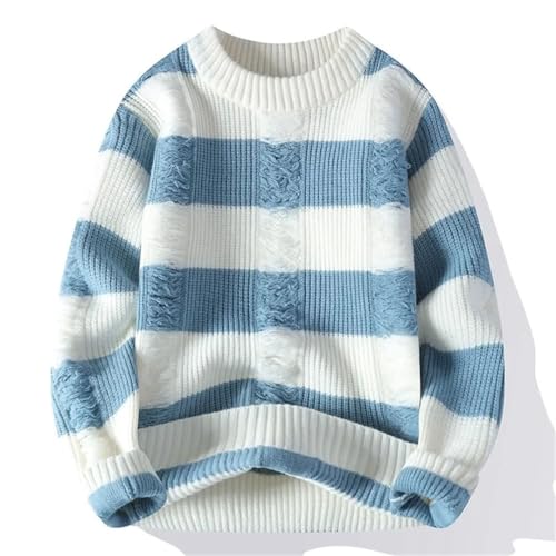 Men Hole Decoration Striped Knit Sweater O-Neck Casual Warm Sweaters Hip Hop Slim Fit Knitted Pullovers4