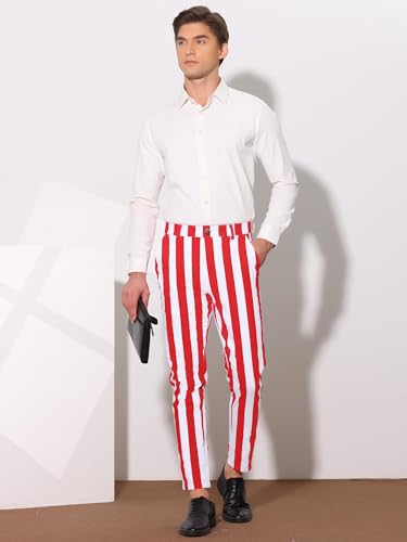 Lars Amadeus Men's Striped Pants Casual Skinny Fit Color Block Pencil Dress Trousers3