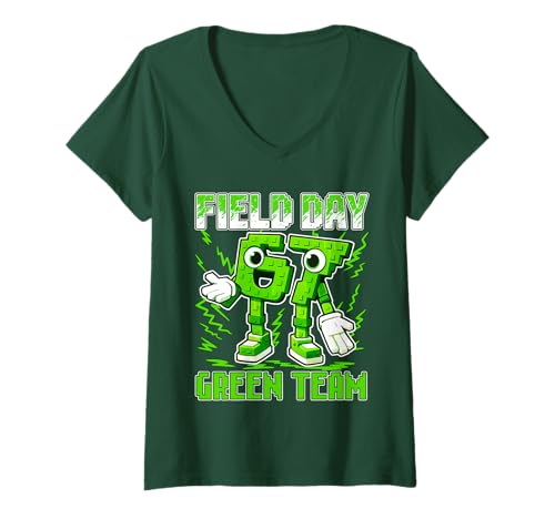 Women's Field Day Green Team Funny 67 Six Seven Game Sports Day Kids V-Neck T-Shirt