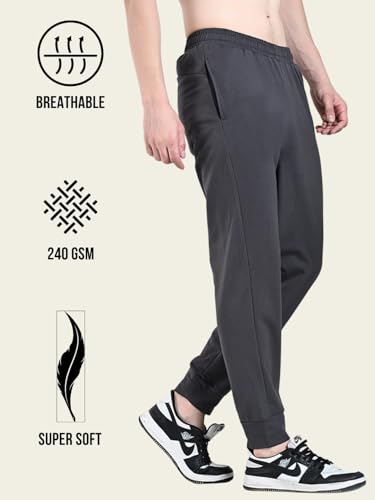 Image of FITINC Soft Cotton Joggers for Men | Regular Fit Summer Jogger for Gym, Running, Walking, Training with Zipper Pockets & Cuffed Ankles for Casual Outings