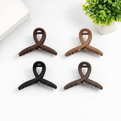 Image of Matte Finish Large Hair Claw Clips for Women & Girls - Set of 4 Neutral Earthy Colors | Non-Slip Strong Hold Cross-Loop Hair Jaw Clips for Thick & Thin Hair Styling