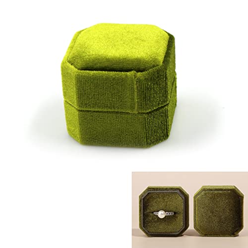 Boîte à bijoux octogonale en flanelle - Boîte à bijoux en velours - Pour mariage, fête des mères, anniversaire, Saint Valentin pour les amoureux (vert herbe) Cover